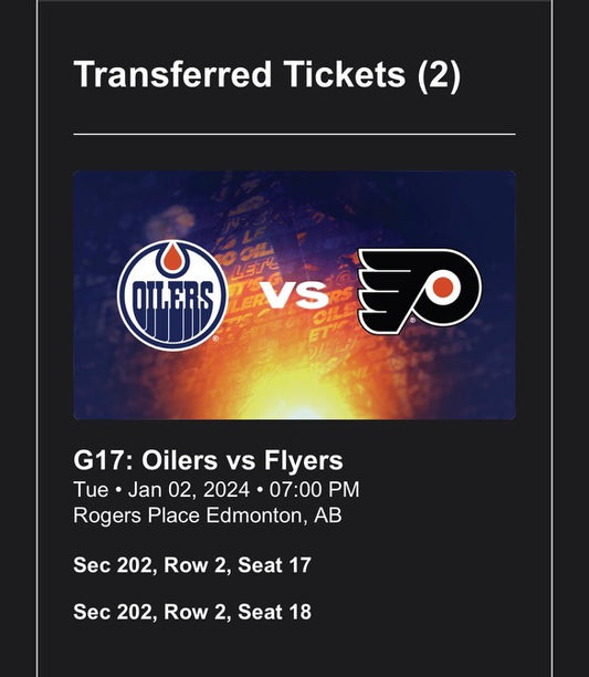 Oilers tickets Oilers Vs. Flyers Jan 2 (pair)